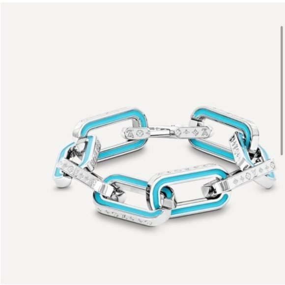 AUTHENTIC LOUIS VUITTON LVMONOGRAM LINKS STERLING & BLUE ENAMEL BRACELET 8 - Picture 10 of 15
